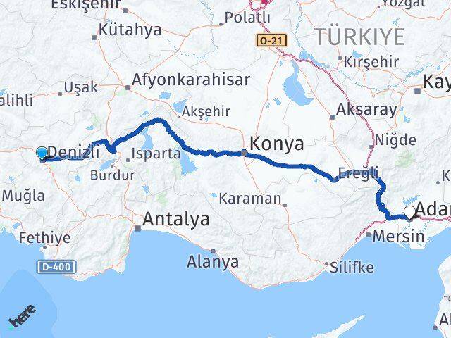 Denizli Merkezefendi Adana Arası Kaç Km - Yol Haritası