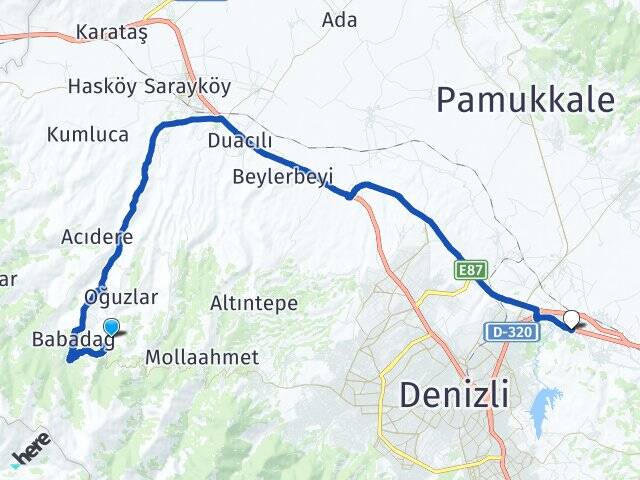 Denizli Merkezefendi Akhan Pamukkale Arası Kaç Km - Yol Haritası