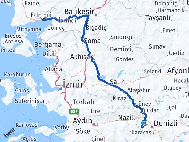 Denizli Merkezefendi Altınoluk Edremit Balıkesir Arası Kaç Km - Yol Haritası