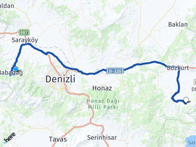 Denizli Merkezefendi Beylerli Çardak Arası Kaç Km - Yol Haritası