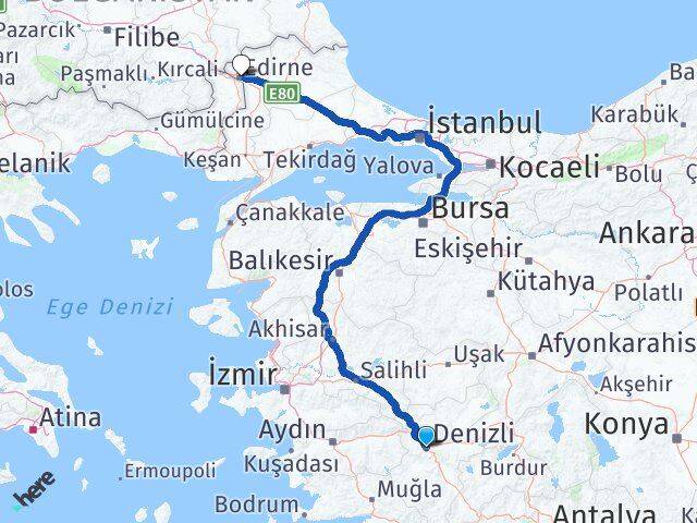 Denizli Merkezefendi Edirne Arası Kaç Km - Yol Haritası