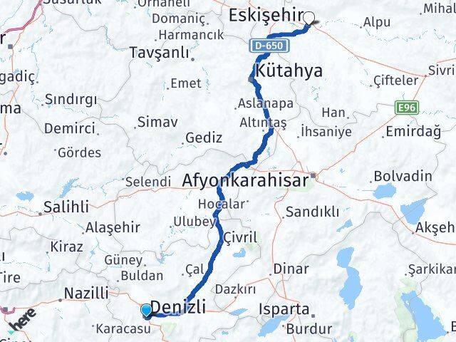 Denizli Merkezefendi Eskişehir Arası Kaç Km - Yol Haritası