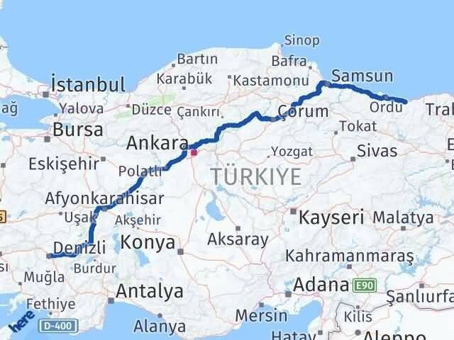 Denizli Merkezefendi Giresun Arası Kaç Km - Yol Haritası