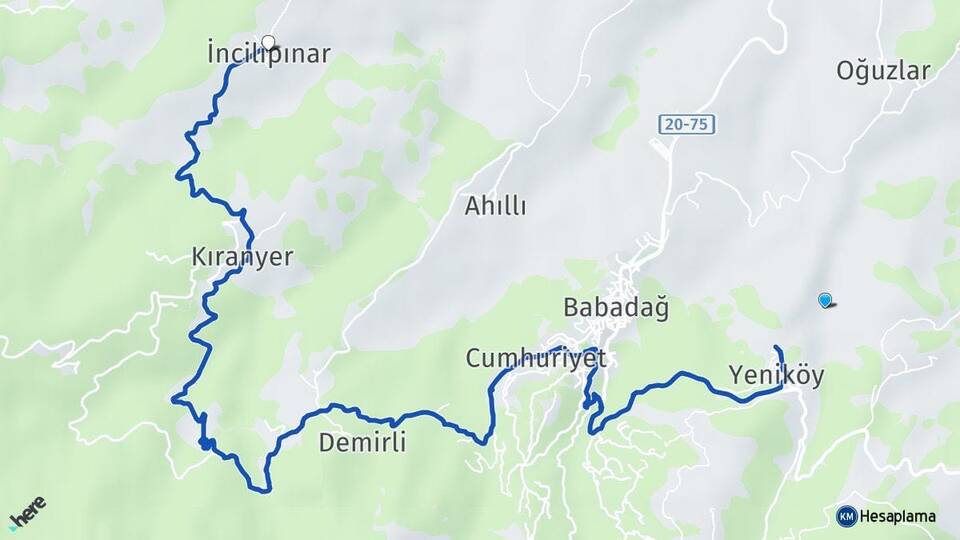 Denizli Merkezefendi İncilipınar Babadağ Arası Kaç Km - Yol Haritası