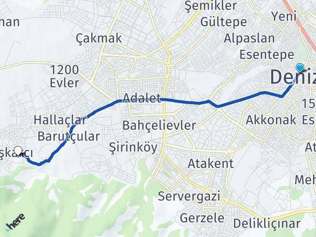 Denizli Merkezefendi Kadılar Merkezefendi Arası Kaç Km - Yol Haritası