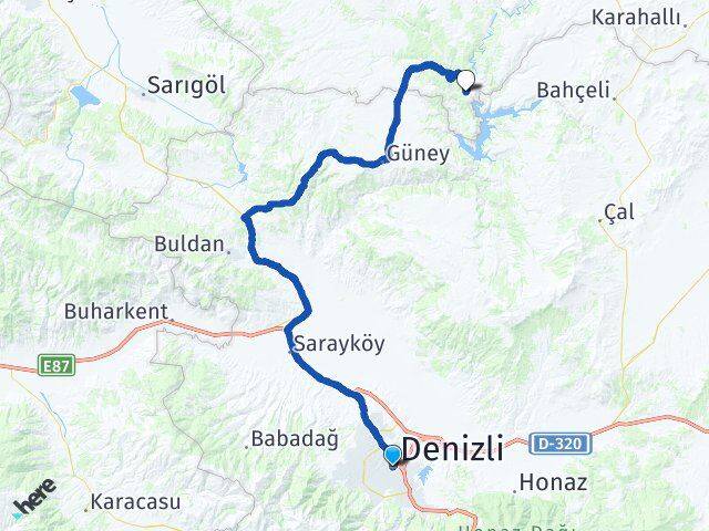 Denizli Merkezefendi Kurudere Ulubey Uşak Arası Kaç Km - Yol Haritası