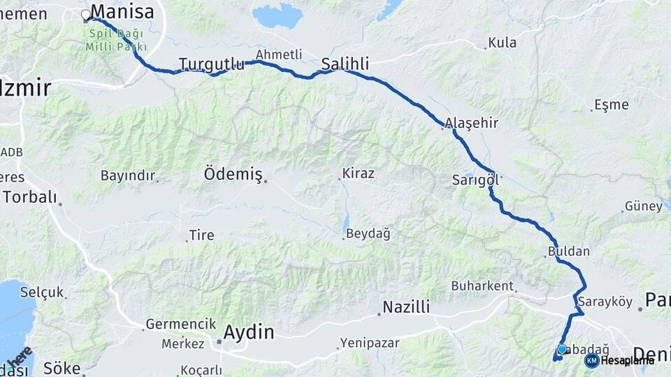 Denizli Merkezefendi Manisa Arası Kaç Km - Yol Haritası