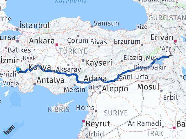 Denizli Muradiye Van Arası Kaç Km - Yol Haritası