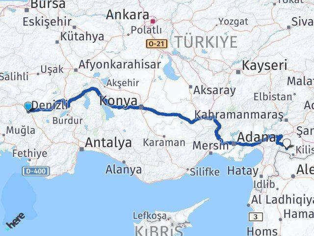 Denizli Musabeyli Kilis Arası Kaç Km - Yol Haritası