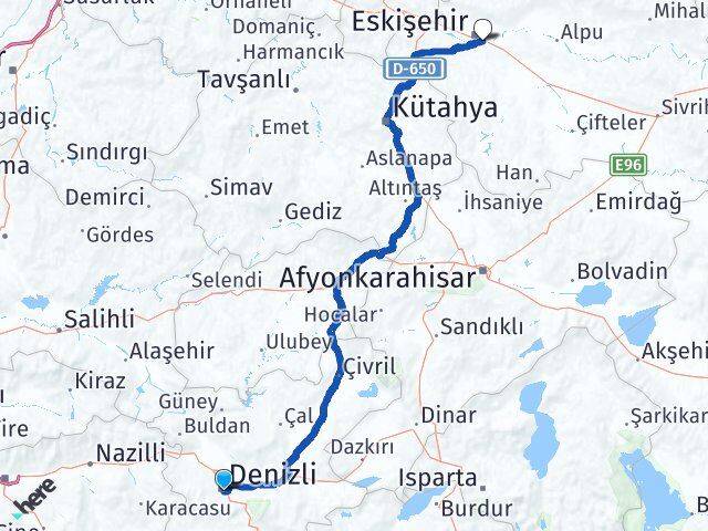 Denizli Odunpazarı Eskişehir Arası Kaç Km - Yol Haritası