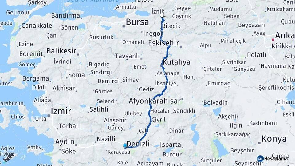 Denizli Osmaneli Bilecik Arası Kaç Km - Yol Haritası