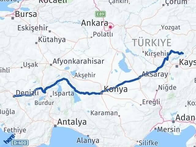 Denizli Özvatan Kayseri Arası Kaç Km - Yol Haritası