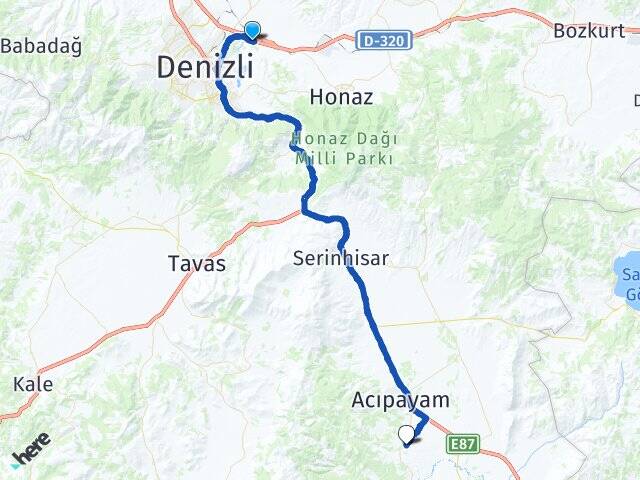 Denizli Pamukkale Akhan Acıpayam Arası Kaç Km - Yol Haritası