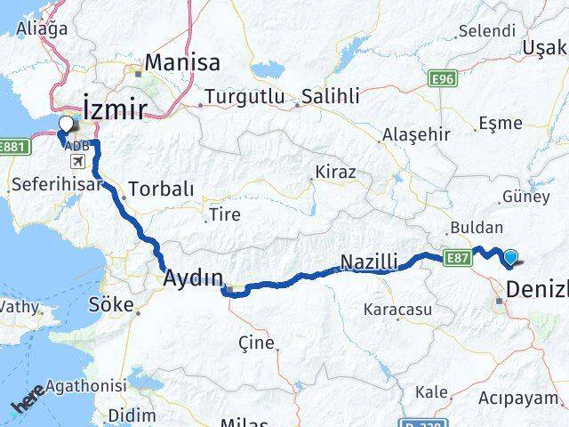 Denizli Pamukkale Göztepe Konak İzmir Arası Kaç Km - Yol Haritası