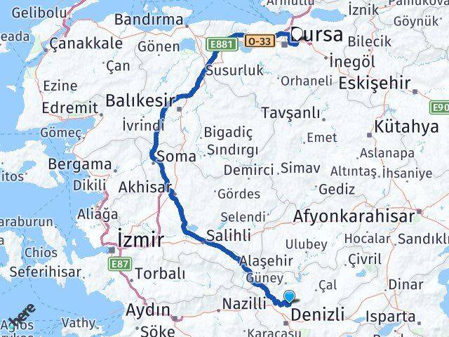 Denizli Pamukkale Karahayıt Gürsu Bursa Arası Kaç Km - Yol Haritası
