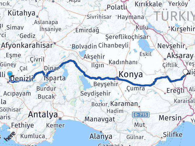 Denizli Pamukkale Niğde Arası Kaç Km - Yol Haritası