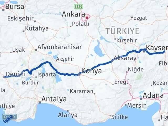 Denizli Pınarbaşı Kayseri Arası Kaç Km - Yol Haritası