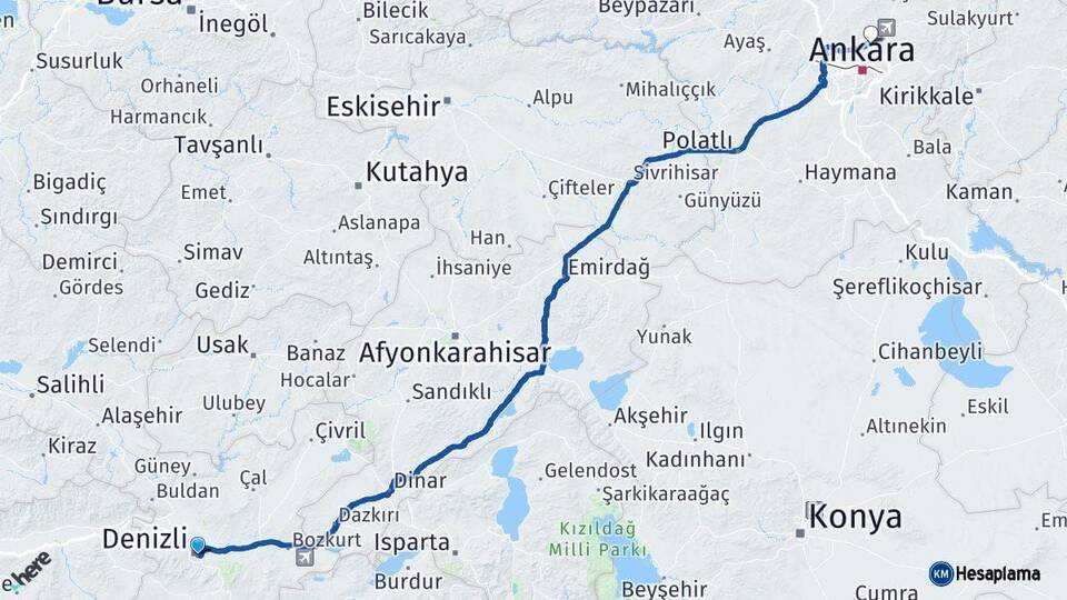 Denizli Pursaklar Ankara Arası Kaç Km - Yol Haritası