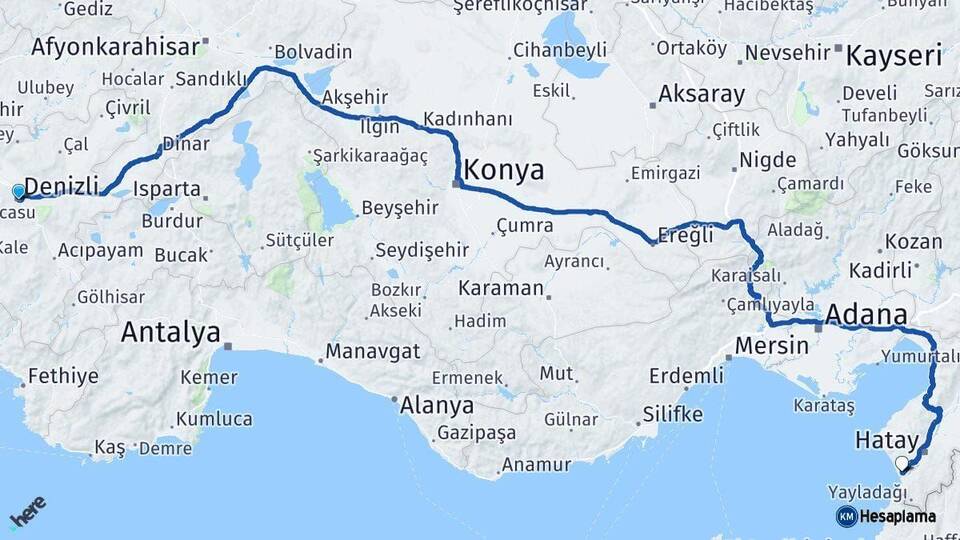 Denizli Samandağ Hatay Arası Kaç Km - Yol Haritası