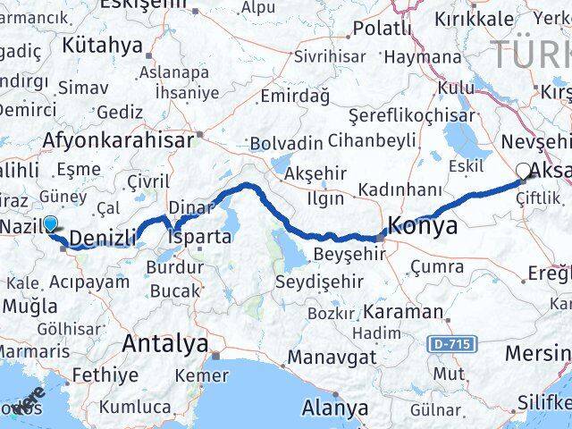 Denizli Sarayköy Aksaray Arası Kaç Km - Yol Haritası