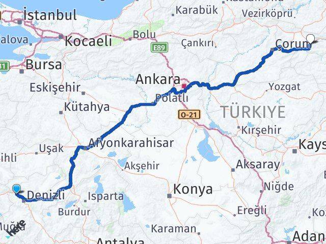Denizli Sarayköy Amasya Arası Kaç Km - Yol Haritası