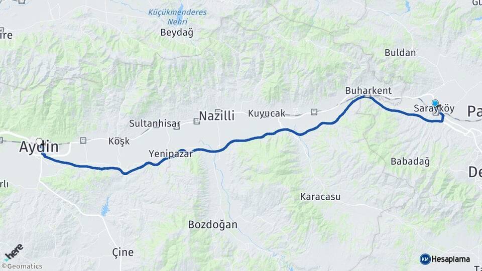 Denizli Sarayköy Aydın Arası Kaç Km - Yol Haritası