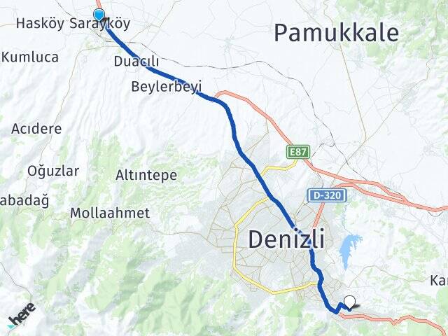 Denizli Sarayköy Bağbaşı Pamukkale Arası Kaç Km - Yol Haritası