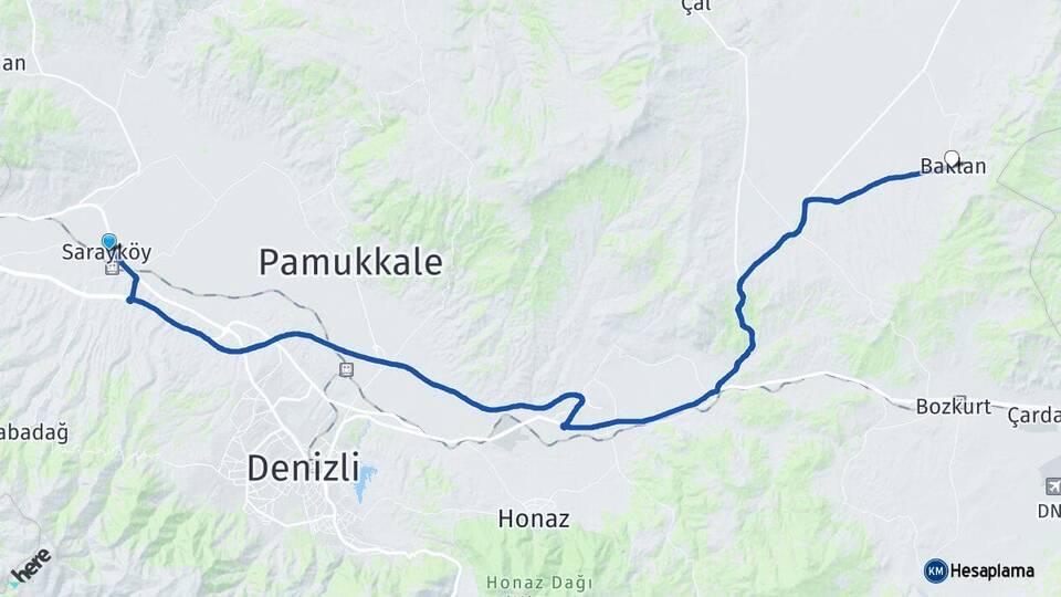 Denizli Sarayköy Baklan Arası Kaç Km - Yol Haritası