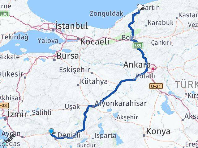Denizli Sarayköy Bartın Arası Kaç Km - Yol Haritası
