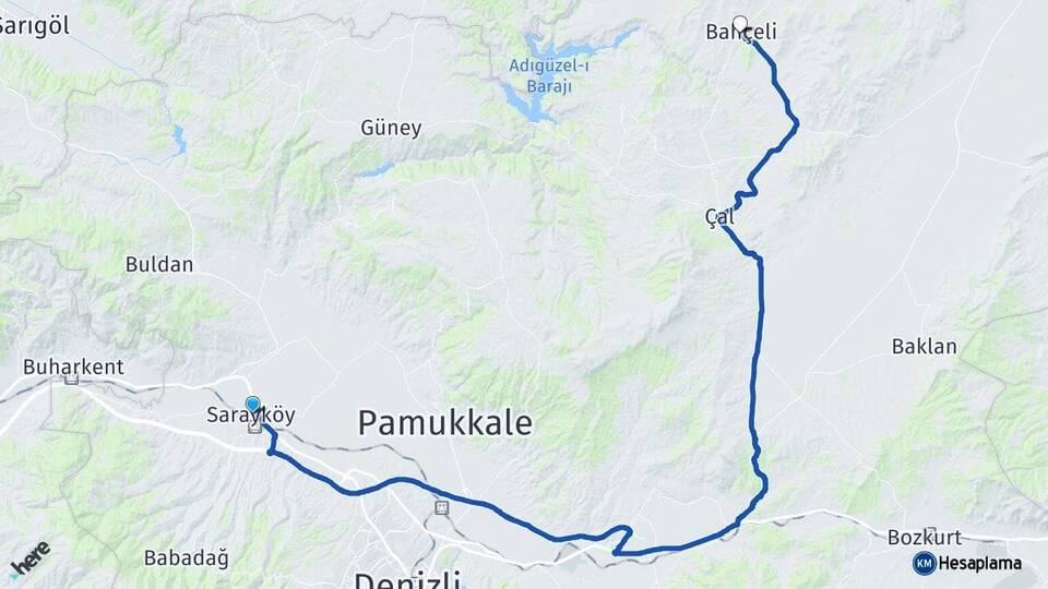 Denizli Sarayköy Bekilli Arası Kaç Km - Yol Haritası