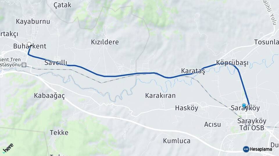 Denizli Sarayköy Buharkent Aydın Arası Kaç Km - Yol Haritası