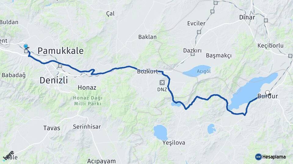 Denizli Sarayköy Burdur Arası Kaç Km - Yol Haritası