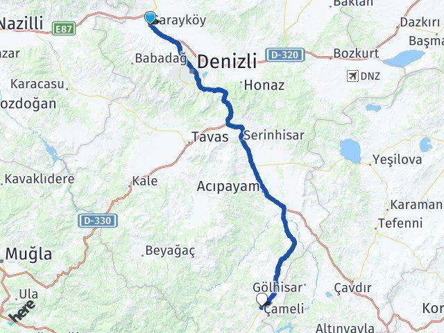 Denizli Sarayköy Çameli Arası Kaç Km - Yol Haritası