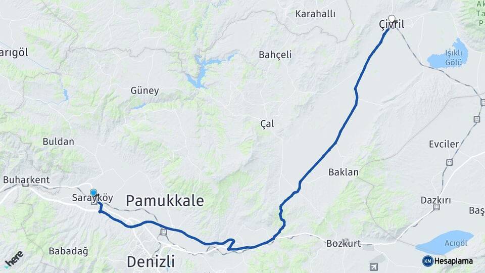 Denizli Sarayköy Çivril Arası Kaç Km - Yol Haritası