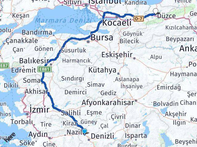 Denizli Sarayköy Düzce Arası Kaç Km - Yol Haritası