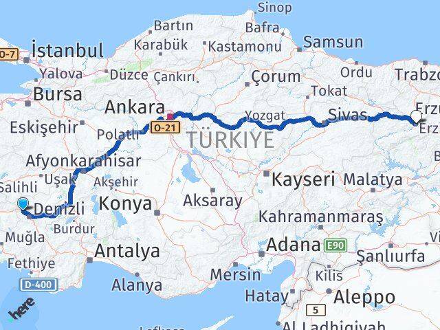 Denizli Sarayköy Erzincan Arası Kaç Km - Yol Haritası