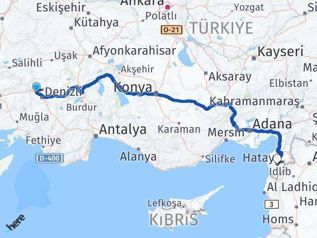 Denizli Sarayköy Hatay Arası Kaç Km - Yol Haritası