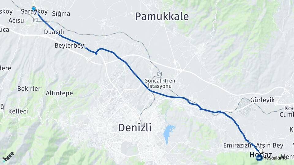 Denizli Sarayköy Honaz Arası Kaç Km - Yol Haritası