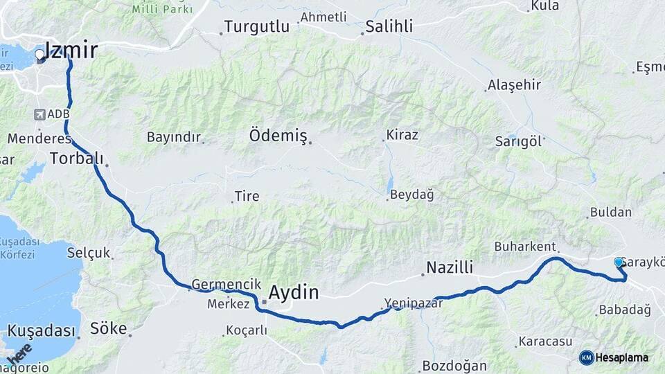 Denizli Sarayköy İzmir Arası Kaç Km - Yol Haritası