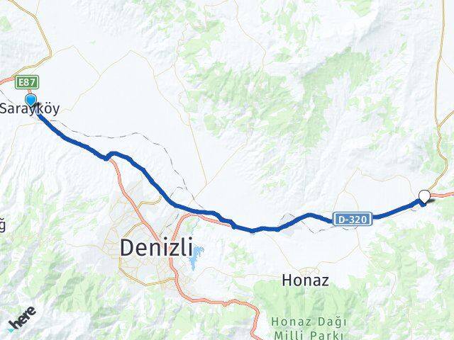 Denizli Sarayköy Kaklık Honaz Arası Kaç Km - Yol Haritası