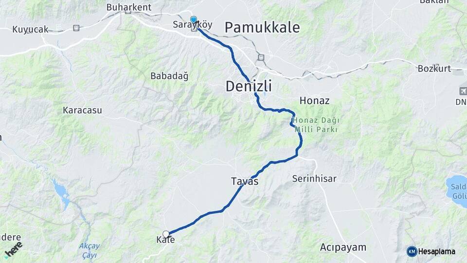 Denizli Sarayköy Kale Arası Kaç Km - Yol Haritası