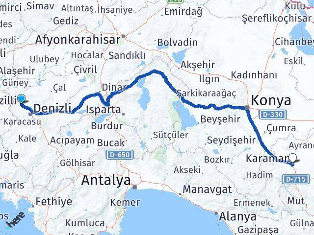 Denizli Sarayköy Karaman Arası Kaç Km - Yol Haritası