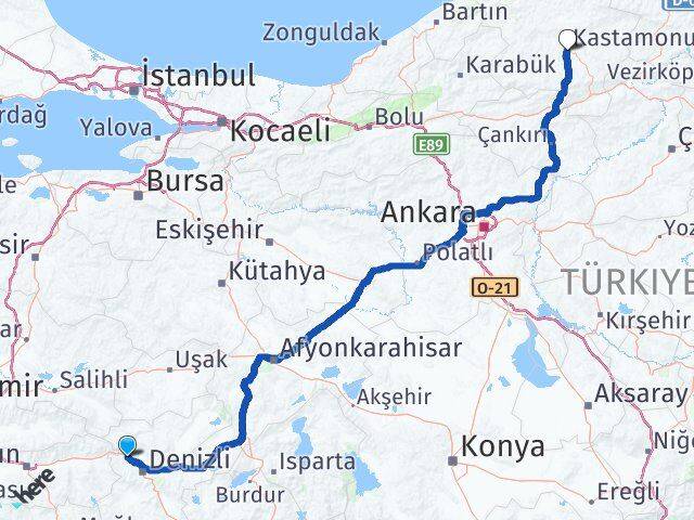 Denizli Sarayköy Kastamonu Arası Kaç Km - Yol Haritası
