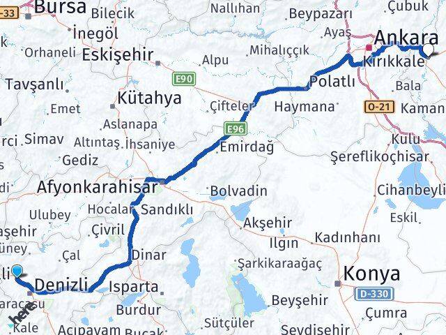 Denizli Sarayköy Kırıkkale Arası Kaç Km - Yol Haritası