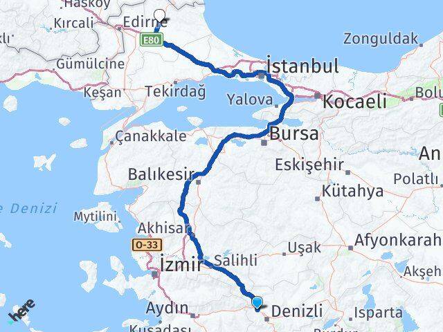 Denizli Sarayköy Kırklareli Arası Kaç Km - Yol Haritası
