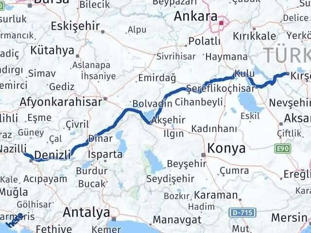 Denizli Sarayköy Kırşehir Arası Kaç Km - Yol Haritası