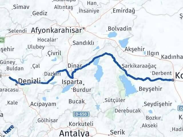 Denizli Sarayköy Konya Arası Kaç Km - Yol Haritası