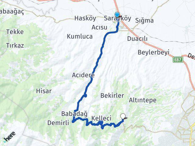 Denizli Sarayköy Mollaahmet Babadağ Arası Kaç Km - Yol Haritası