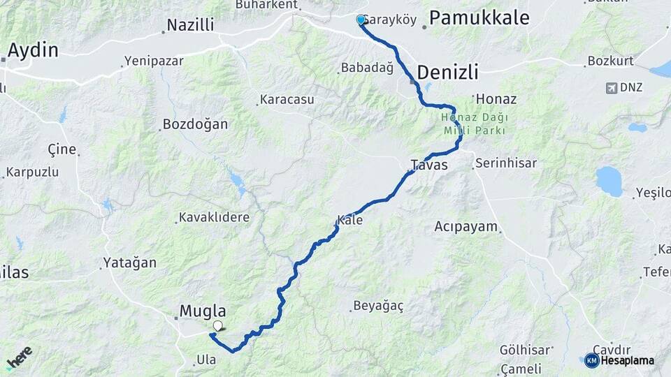 Denizli Sarayköy Muğla Arası Kaç Km - Yol Haritası