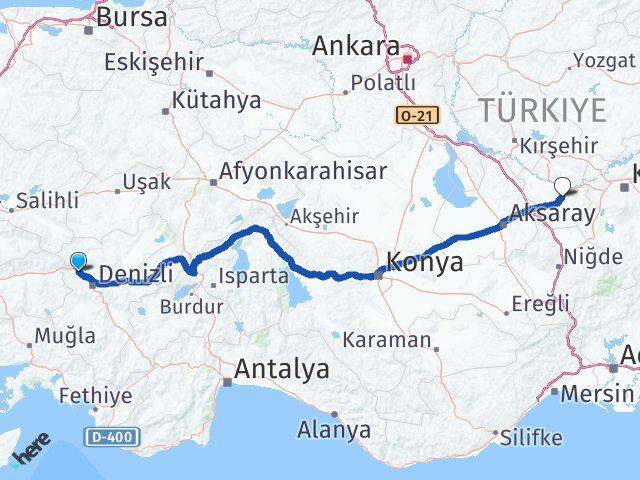 Denizli Sarayköy Nevşehir Arası Kaç Km - Yol Haritası